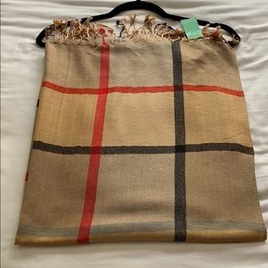 NWT Love of Fashion scarf. Tan w red/black stripes